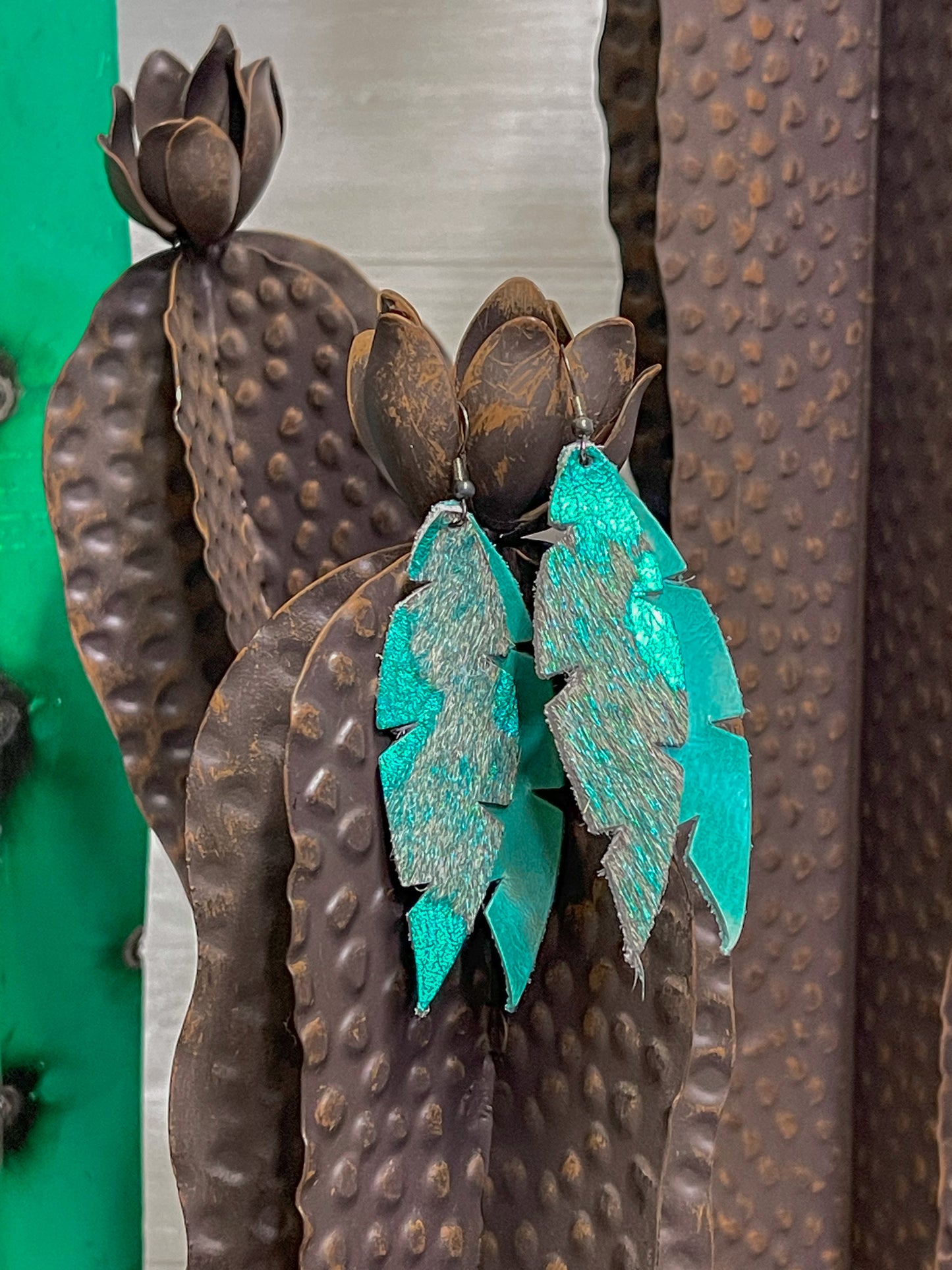 Cow Hide Feather Earrings