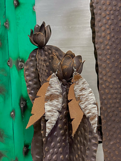 Cow Hide Feather Earrings